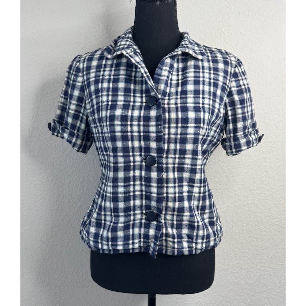 Vintage Givenchy Button Front Short Sleeve Jacket EU 40 US 8 Plaid‎ Designer 80s